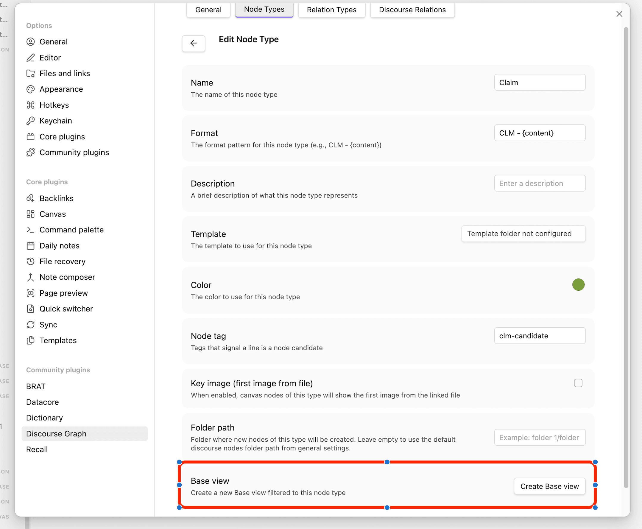 Base view from node type settings